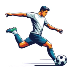 Fotobehang soccer player men athlete vector design, colourful style football game male player illustration, player kicking ball template isolated on white background © lartestudio