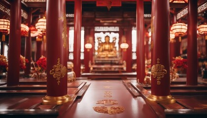 Interior of a Chinese temple during Chinese New Year - obrazy, fototapety, plakaty