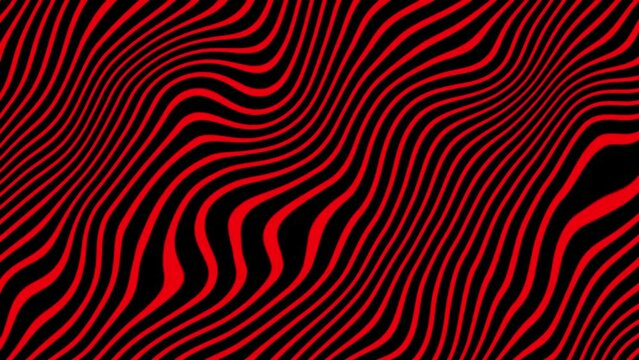 abstract red and black background with waves 4k loop, wavy line motion