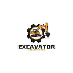 Excavator construction logo design, vector illustration