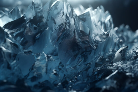 Graphic resources, nature concept. Close-up macro view of transparent sharp or spikes ice or glass background with copy space