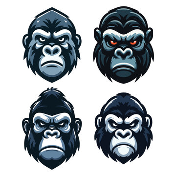 set of gorilla ape monkey head mascot design logo vector illustration isolated on white background