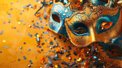 Carnival masks and confetti