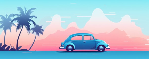 Fototapeta na wymiar A blue car driving on a cloudy day Generative AI