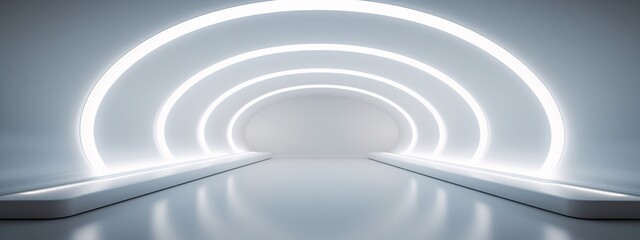 A long white hallway with a row of lights on the ceiling Generative AI
