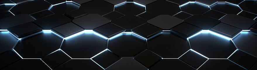 A futuristic, geometric design with blue and black squares Generative AI