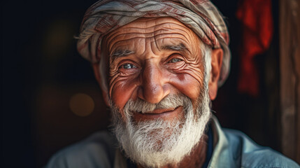 Close up of face  old elderly upset unhappy man with a wrinkled face living alone old man looking badass with a bushy white beard