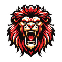 Fototapeta premium Lion Head Roaring Logo mascot vector illustration, emblem design isolated on white background