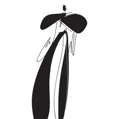 Hand Drawn Fashion Designer Illustration.Fashion Model Illustration, Stylish Sketch.Hand drawn outfit look.Fashion Designer Style. Placement Print. Woman fashion look. Minimal Print. Poster Print