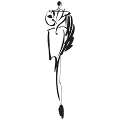Hand Drawn Fashion Designer Illustration.Fashion Model Illustration, Stylish Sketch.Hand drawn outfit look.Fashion Designer Style. Placement Print. Woman fashion look. Minimal Print. Poster Print