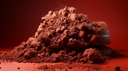 A large pile of dirt and soil isolated on red background.