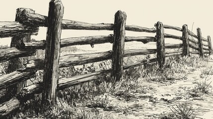 A simple drawing of a fence in a field. This versatile image can be used for various projects