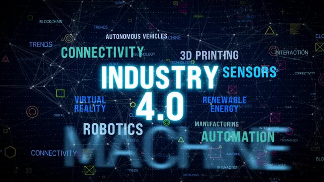 industry 4.0 concept related to robotics, automation, connectivity, text