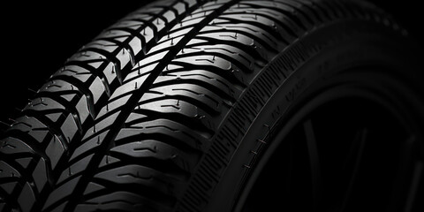 Detailed view of an automobile tire, emphasizing the texture and road-readiness