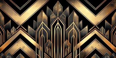 An art deco style geometric pattern with gold and black design.