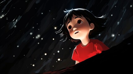 Fototapeta na wymiar A little girl looking up at the stars Generative AI