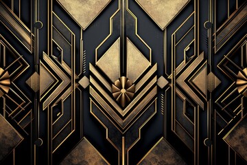 An art deco style geometric pattern with gold and black design.