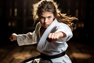 young girl doing karate martial arts