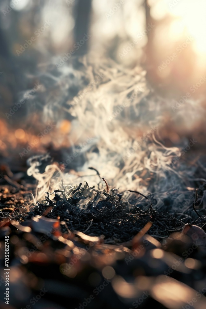 Poster A close-up view of a fire with smoke billowing out of it. This captivating image captures the intensity and power of flames, creating a visually striking scene.
