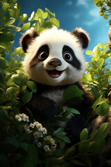 Fototapeta premium Cartoon cute panda in summer day. Illustration, AI Generative