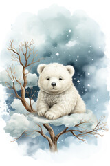 Cute baby polar bear cartoon in watercolor style. AI Generative