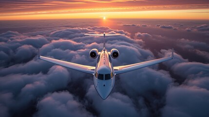 Private jet in the sky made with Ai generative technology - obrazy, fototapety, plakaty
