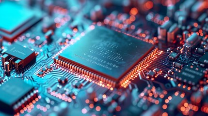 Close-up of modern computer microchip made with Ai generative technology