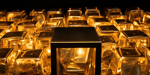 Gold bricks shine within the secure depths of an illuminated safe