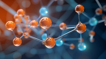 Scientific Molecular Structure with Blue and Orange Glowing Atoms Generative AI