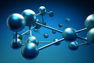 A blue and silver molecule with a chain of blue spheres Generative AI