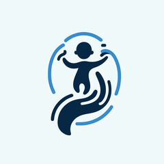 People Care and Protection Logo, Childcare Vector Logo Design. Mothers hands and baby. Childs sport