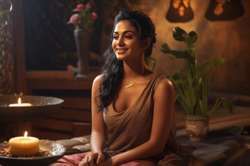 A beautiful woman relaxing in an ayurvedic spa