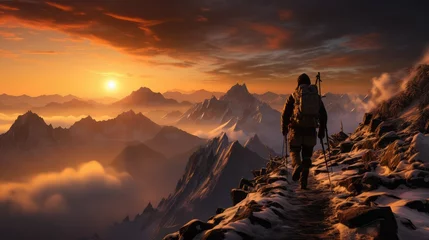 Deurstickers sunset in the mountains © faiz