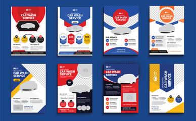 Car wash modern flyer design template bundle, professional car wash service layout, car cleaning service poster 