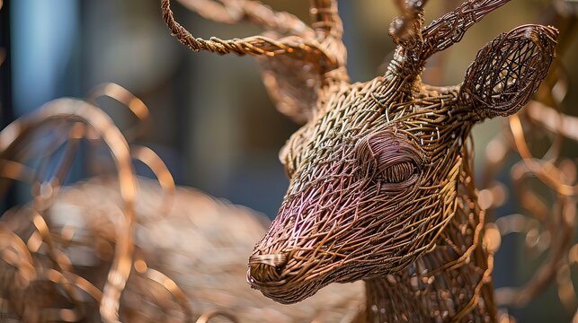 Handcrafted Wire Deer Sculpture, Intricate Metal Artwork Depicting a Majestic Animal