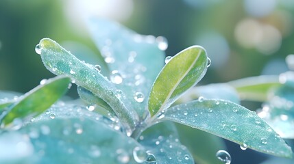 Green leaves with raindrops. Spring wallpaper.