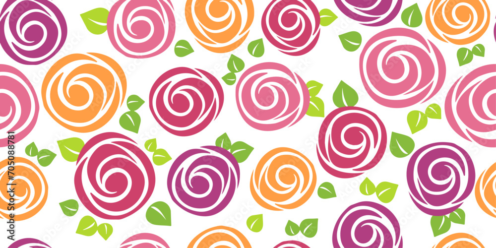 Poster Pattern of roses. Simple prosky pattern of roses. Seamless vector for print. White background.
