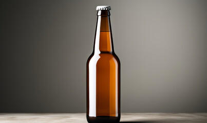 Beer Bottle with Blank Label on a Grey Background for Branding and Packaging Mockup, Perfect for Advertising and Design