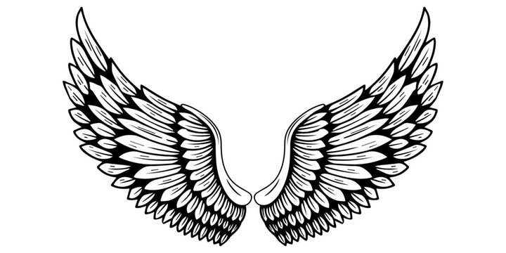Heraldic powerful and stylish wings. Vector sketch of stylish black wings.