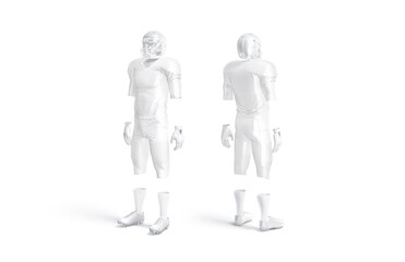 Blank white american football uniform mockup, side and back view