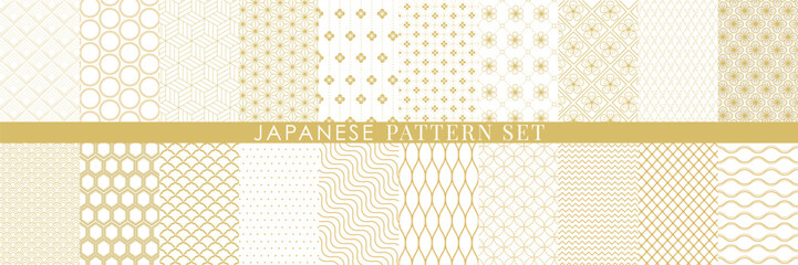 Simple line drawing Japanese pattern. Seamless pattern vector collection, Decorative wallpaper.