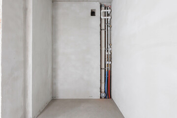 interior of the apartment without decoration in gray colors. rough finish