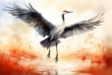 Foto op Canvas Watercolor picture of a crane. © Gun
