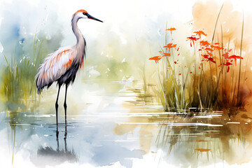 Fototapeta premium Watercolor picture of a crane.