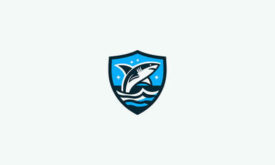 shark with shield vector illustration logo design