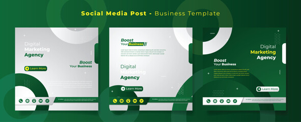 Social media post template in green white with circle shape background for advertising design