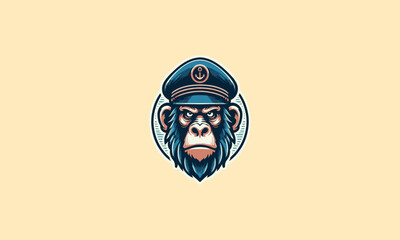 head gorilla wearing captain hat vector mascot design