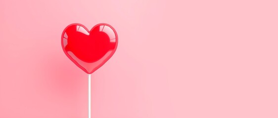 Red heart shaped lollipop isolated on pink background. horizontal banner, copy space for text, valentine´s day card or banner, love concept  - Powered by Adobe