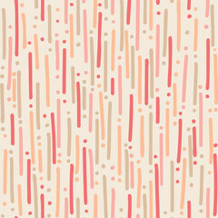 Seamless vector pattern with Hand drawn parallel dashed lines peach pink, textile, packaging