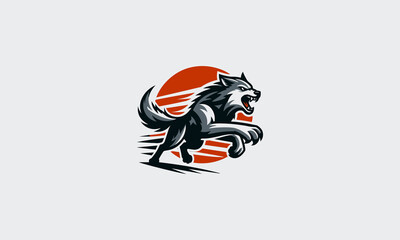wolf running angry vector illustration logo design - obrazy, fototapety, plakaty
